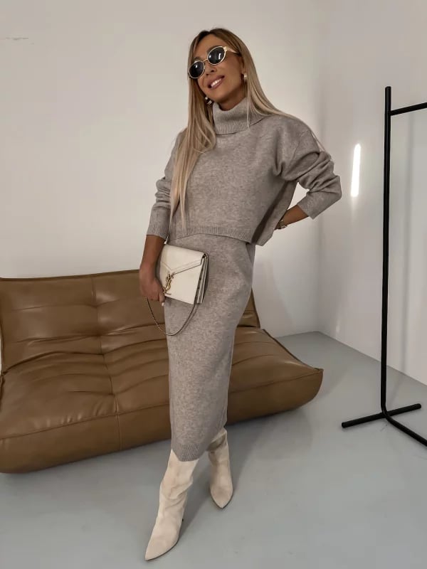 💥Midi Dress and Turtle Neck Sweater Set